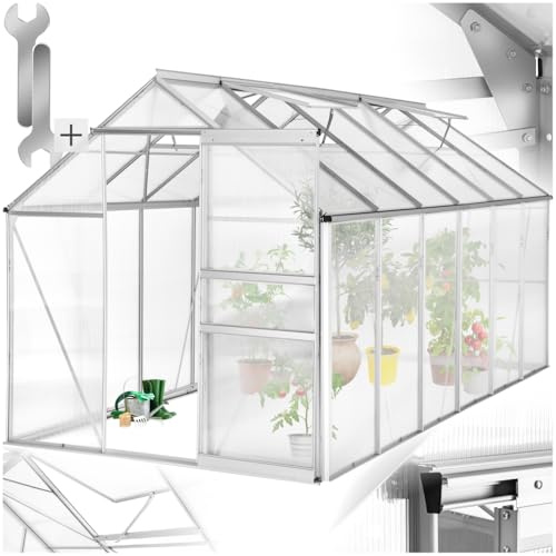 tectake® Serre de Jardin en Aluminium Polycarbonate pour Potager Exterieur Serre de Jardin pour Hivernage Tente Abri pour Les Plantes Serre à semis Jardinage - 375x185x195 cm