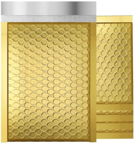 NaXew Luftpolsterumschläge, A4, leicht abziehbar, Luftpolster-Versandtaschen, Luftpolsterumschlag, gepolsterte Schutzverpackung, 220 x 340 cm (Matelic Gold A4, 10 Stück)