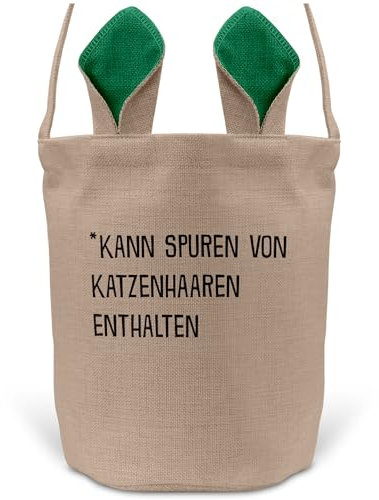 22Feels Lustiger Osterkorb mit Henkel Katze Frauen Männer mit Henkel Ostergeschenk Tragetasche Ostern Deko Osternest Körbchen Hasenohren (Beige/Grün)