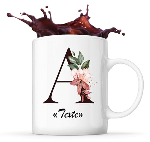 Planetee Mug prénom personnalisable avec Lettre Florale | Tasse à café Thé Idée Cadeau pour Anniversaire Noël Surprise Maman Mamie Copine et Fête des Mères (Blanc)