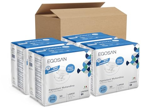 Egosan - Pannolone Mutandina Plus Taglia L- Pacco Scorta con 4 confezioni da 30 pezzi - Ausili Assorbenti per Incontinenza Media, Unisex