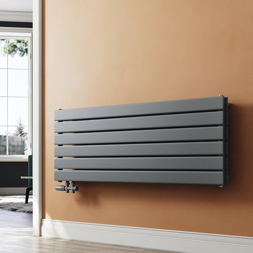 SUNXURY Heizkörper Design Paneelheizkörper 465x1200mm Horizontal Doppellagig Heizkoerper mit Anthrazit Multiblock Seitenanschluss Anthrazit Badheizkörper