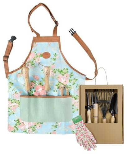 DIKEL Grembiule da giardino + set di attrezzi vanga, zappa, rastrello - Cintura regolabile per giardinieri, fioristi - Cura dei fiori di casa - 450x40x590mm - Colorato