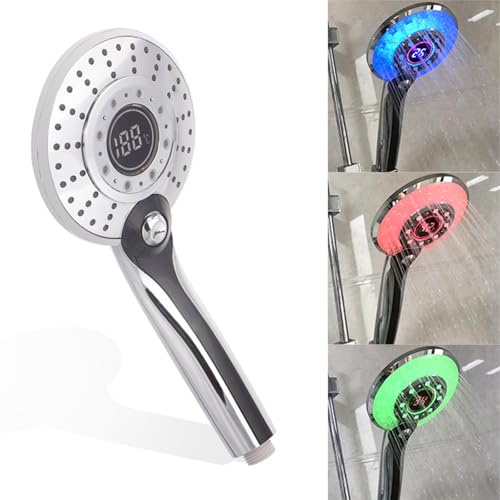 Synchronisiert den Farbwechsel mit der Wassertemperatur LED Handbrause Duschkopf, mit LED-Digitalanzeige, Schnittstelle 20mm