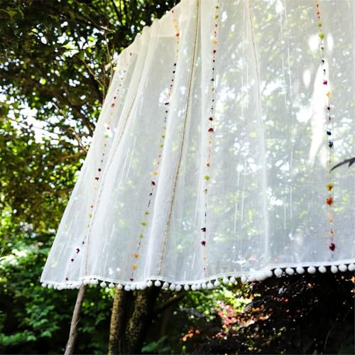 Surwin Bistrogardine Coffee Break Scheibengardine Küchengardine Vintage Weiße Baumwolle Leinen Halbtransparente Kurzgardine Wohnzimmer Landhaus Càfe Gardinen Kurz Vorhang (Regenbogen,100x50cm)