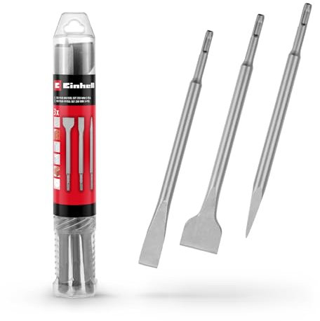Originale Einhell set di 3 scalpelli SDS Plus, 250 mm (con scalpello a punta, scalpello piatto largo 20 mm e scalpello a vanga largo 40 mm in acciaio 40Cr per lavori di demolizione e ristrutturazione)