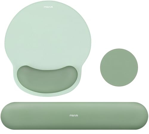 MOSISO Wrist Rest Support for Mouse Pad&Keyboard Set, Circle Curved Ergonomic Mousepad&Coaster Non-Slip Base Home/Office Pain Relief&Easy Typing Pad with Soft Cloth&Silicone Lining, Antique Green