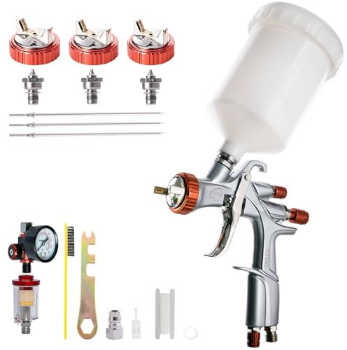 DAXINYANG YT-160 LVLP Paint Guns Automotive Kit with 1.3/1.5/1.7/2.0mm Nozzles and Air Regulator & Oil Water Seperator, R500 Spray Gun，Paint Gun for Car Painting,Furniture,DIY,Primer and Topcoat