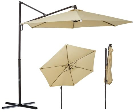 Sekey Alu Sonnenschirm Rund 300 cm, mit Kurbelbedienung, 360° drehbar und neigbar, mit Einrastgarnitur und Handgriff, runder Gartenschirm mit UV50+ Sonnenschutz für Garten und Terrasse