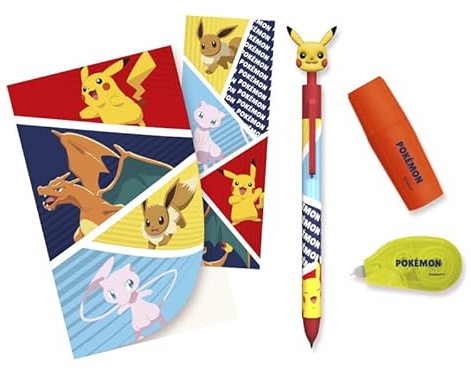 CYPBRANDS Pokémon, Schreibwarenset, Schreiben, Lesezeichen, Textmarker, Korrektor, Stift, Notizblock, mehrfarbig, offizielles Produkt