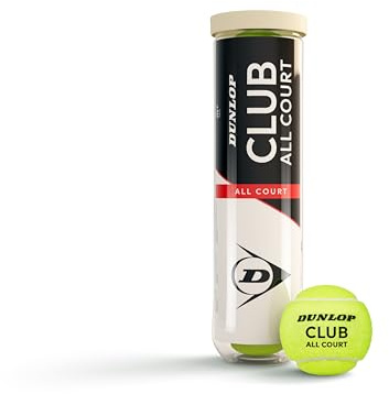 Dunlop Tennis Ball Club All Court: para Arena, Pista Dura y césped (4 Pelotas)