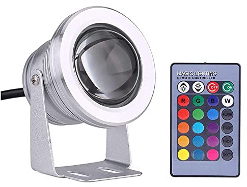 WZYDYDY Unterwasser-LED-Leuchten, 10 W, 12 V, LED-Unterwasserstrahler, Wasserdicht, IP68, for Unterwasser, Aquarium, Brunnen, Teich(RGB+Remote Control,Silver)
