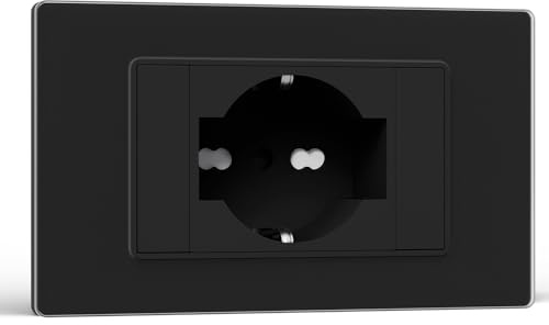 BSEED Presa Schuko e Modulo Vuoto, Prese Elettriche da Muro 10A/16A, Schuko con Pannello di Vetro, Presa Bipassa 118mm Nero