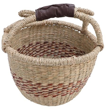 Ausla Picknickkorb, Seegras Geflochtener Aufbewahrungskorb mit Griff, Hamper Kühltasche für Outdoor-Aktivitäten 25x27x16cm