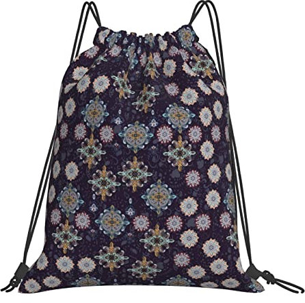 Tunnelzug Gymsack Bohemian Schön Mit Ornament Zuziehbeutel wasserdichte Turnsack Unisex Gymnastikbeutel, Für Yoga, Strand, Strandurlaub, 36x42cm