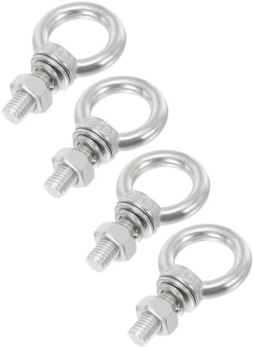 TA-VIGOR 4Pcs M4 x 30mm Lifting Long Eye Bolt, 304 Stainless Steel Wall Expansion Anchor Bolts, Masonry Concrete Screws Shoulder Eyebolt Lifting Ring with Nuts Washers for Hanging Hammock Article