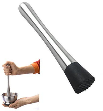 DECHOUS Stainless Steel Cocktail Muddler Ice Crusher Material Grooved Head for Easy Cleaning