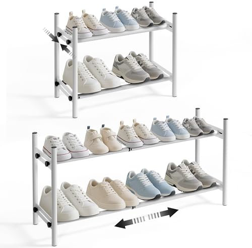 SUMGAR Schuhregal Metall Weiß Schuhablage Verstellbar 2 Ebenen für den Eingangsbereich Kleiderschrank Innen Schlafzimmer Wohnzimmer Platzsparend Klein 82 x 21,5 x 37,5cm