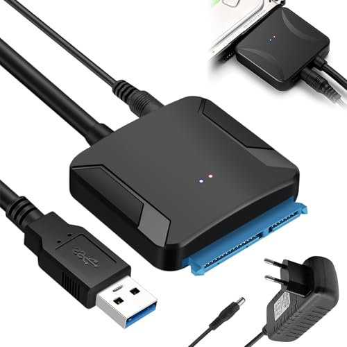 LEKEFETO Cavo adattatore SATA a USB 3.0 per HDD/SSD da 2,5/3,5 – Include adattatore di alimentazione da 12 V/2 A, 6 Gbps ad alta velocità, convertitore esterno per dischi rigidi (Windows/Mac/Linux)