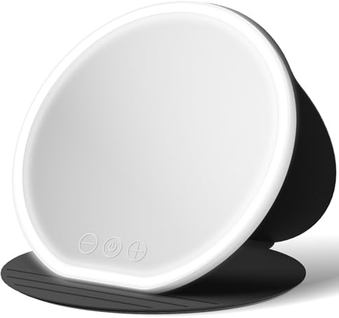 Specchio Trucco con Luci Ricaricabile, Specchio da viaggio pieghevole con più angoli di appoggio, specchio per il trucco illuminato con illuminazione regolabile con controllo touch (nero K, Grande)
