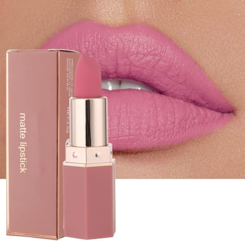 Matte Nude Hot Pink Lipsticks for Women - Long Lasting Non Stick Cup Velvet Lip Gloss Lip Stain/Hydrating High Pigmented Smooth Lipsticks for Women Girls (Barbie pink 02)
