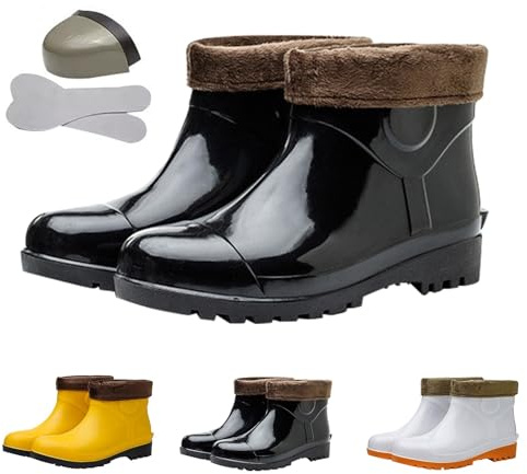 Unisex's Safety Boots Size 4 Steel Toe Cap Ankle Wellies Insulated Rainboots Rubber Work Boot Wellington Boots Non Slip Steel Toe Shoes for Men and Women B0_Bright Black