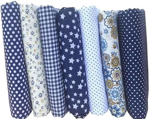 7pcs 10 x 10 (25cm x 25cm) Top Cotton Craft Fabric Bundle Squares Patchwork DIY Sewing Scrapbooking Quilting Floral Dot Pattern Dark Blue Fabric