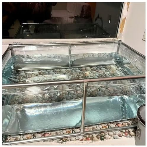 Bassin à koï d'extérieur avec fenêtre Transparente et vanne de vidange, Aquarium Hors Sol pour élevage de Poissons et Jardin, Montage Facile 0,9 m x 1 m - Cadre en PVC Durable