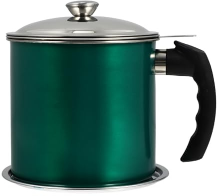 WEKADRIN Filtro de Aceite de Cocina de Acero Inoxidable Jarra Coladora con Capacidad Recipiente para Almacenamiento de Aceite Reutilizable Mango Antideslizante y Tapa Verde Usado