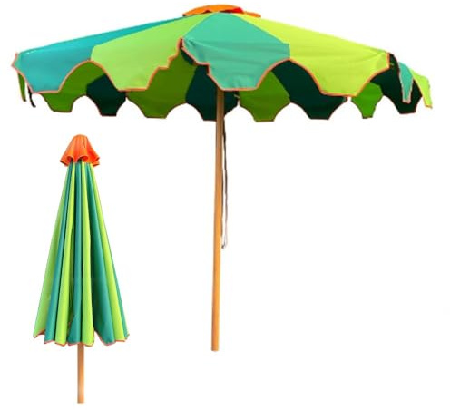 IMUNKT 270cm Parasol De Plage Vert Parasol De Jardin Avec Franges, Pour Terrasse Balcon Café Bistro, Parasol De Marché UPF 50+, Mât En Métal(300cm/10ft)