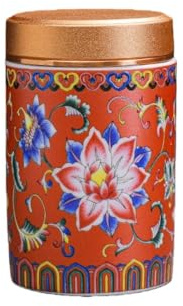 Ceramic Tea Jar Vintage Chinese Style Storage Jars,Sealed Porcelain Storage Jar for Home Kitchen(Small Orange)