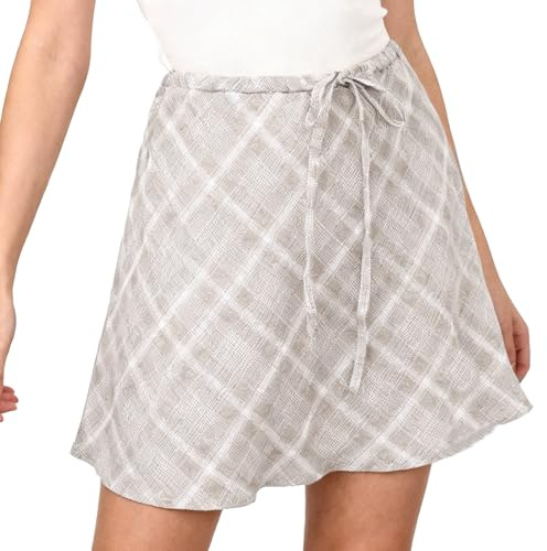 Amazhiyu Minigonna da donna in lino, a tinta unita, casual, estiva, in lino, lino., S