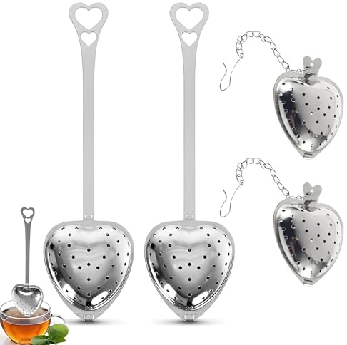 XENQITO 4 Piezas Te Colador - Infusores Para Hojas de Té Desmontables - Filtros Para Te - Infusores de Té con Cadena Adecuados Para Hojas de Té Finas Y Sueltas, Hojas de Té, Condimentos, Teteras