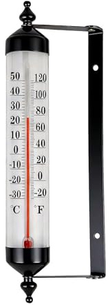 Außenthermometer, Wand Thermometer für Innen und Außen, Wetterfest, Schwarz | Stilvolles Gartenthermometer | Außen Temperaturanzeige für Gewächshaus, Garten | leicht abzulesen | Metall PP Langlebig