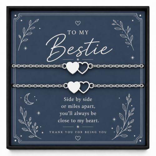 Friendship Bracelet For Bestie, Interlocking Heart Design Set Of 2 | Adjustable 13-20cm double-heart design. Perfect best friend gift for women. Includes 2 matching bracelets and elegant box.