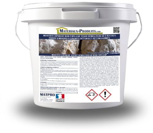MATPRO - Mortier Expansif de Démolition Version Été - Alternative Non Explosive - Silencieux et Sans Vibration - Fragmentation Roches et Béton Armé - 5Kg