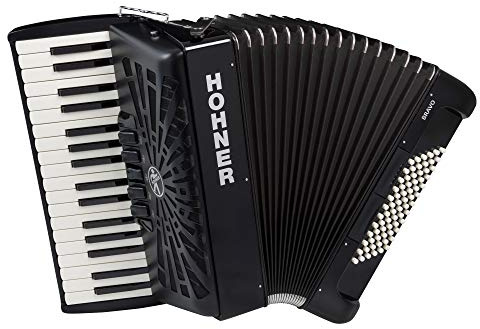 Hohner Bravo III 72 SilentKey Akkordeon (schönes Akkorden mit 34 Piano-Tasten, 4 Standardbass Chöre, 72 Standardbässe, inkl. Trageriemen und Gigbag) Schwarz
