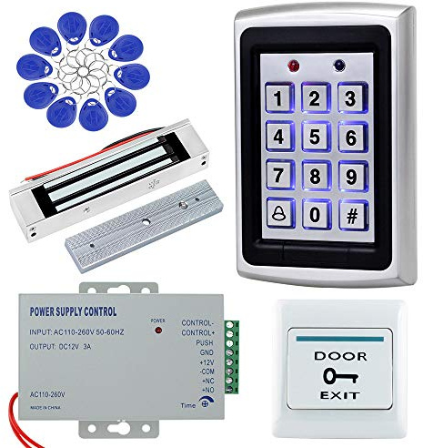 OBO HANDS Full Home Access Control System Kit Set Metal Controller 1000 Users Keypad +DC 12V 180KG Magnetic Lock+12V 3A Power Supply+ Door Exit Button + 10pcs RFID Blue 125KHz Keyfobs