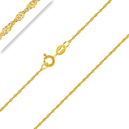 PLANETYS - Chaîne Maille Singapour Argent 925/1000 Plaqué Or Jaune 18 Carats Largeur 1 mm 70 cm