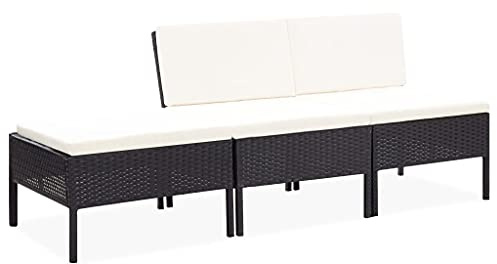 vidaXL Gartenmöbel 3-TLG. mit Auflagen Lounge Sofa Sitzgruppe Garten Garnitur Gartensofa Gartenset Mittelsofa Fußhocker Poly Rattan Schwarz