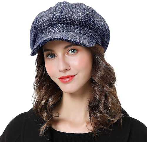 DORRISO Moda Basco Stile Berretto Donna Cappello Ottagonale Autunno Inverno Primavera Berretti Viaggio Vacanza Tempo Libero Basco Berretti in Maglia Cappello Donna Berretto 54-58CM Blu