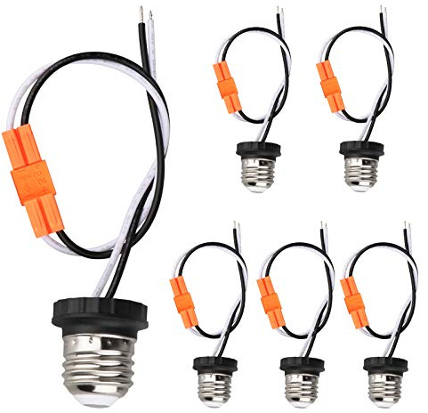 Helunsi E26 Socket Adapter, 6 Pack Light Bulb Socket Pigtail, Screw in Male Light Socket Pigtail, E26 Medium Base Recessed Light Socket Adapter for LED Ceiling Light Downlight Outlet Converter Socket