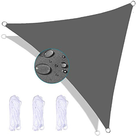 FFDL Vela Ombreggiante Triangolare 5X5X5M, Inodore Tenda a Vela Ombreggiante Contro la Muffa Panno Oxford Compreso Corda di Fissaggio per Giardino Grigio Scuro