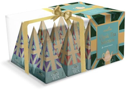Charbrew British Classic Tea Pyramid Assortment Gift Box - 12 Teabags 4 Blends Including Afternoon Tea, Earl Grey, English Breakfast & Chai Set