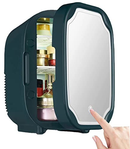 Yadlan Mini Frigo de Chambre Silencieux 8L AC/DC Réfrigérateur Portable Cosmétique avec Miroir à Maquillage LED Petit Fridge Électrique avec Fonction Chaud/Froid pour Voiture Maison(Color:Vert)