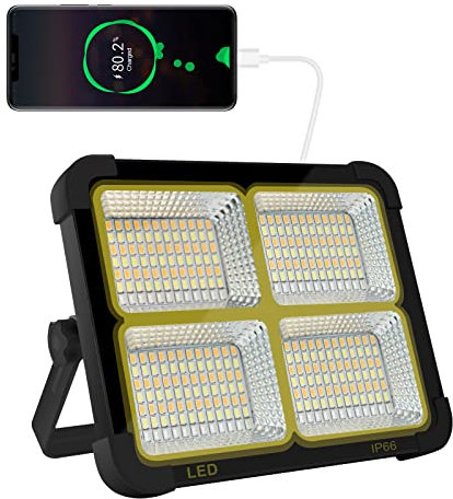 iodoo CosyEasy LED-Projektor, wiederaufladbar, 100 W, 10000 lm, Arbeitslicht, Laterne tragbar, mit Solarpanel, 16500 mAh, USB, wiederaufladbar, für Camping, Baustelle, Garage, Werkstatt