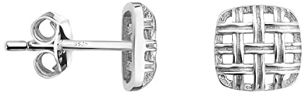 SOFIA MILANI - Boucles d'Oreilles pour Femme en Argent 925 - Clou d'Oreille en Forme de Rectangle Grille