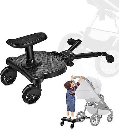 Buggy Board mit Sitz für Alle Kinderwagen | Universal Trittbrett & Kiddy Board mit 360°-Drehung | Stabiles Zweirad für Kinder 2-6 Jahre (25 kg)