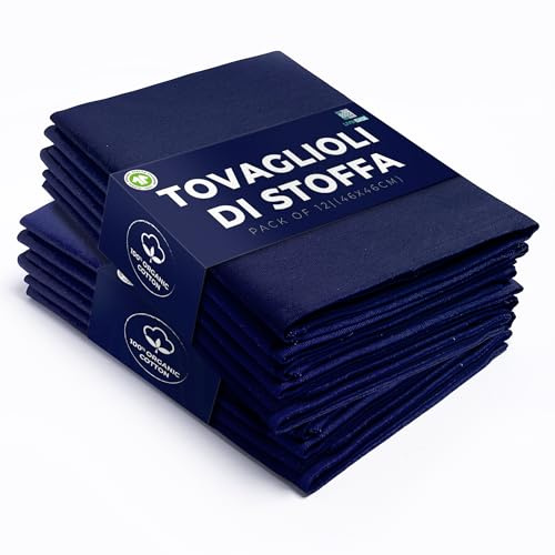 LivinEase Cotton Cloth Napkins Set of 12-100% Cotton 46 x 46 cm Reusable Oversized Navy Dinner Napkins -Heavy Weight Hotel Quality Pure Cotton Fabric -Ideal for Home Use & Events