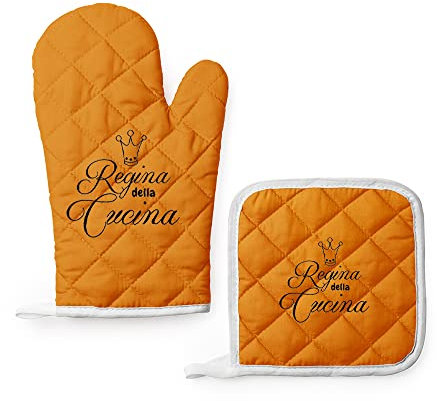 Set da Cucina Guanto da Forno e Presina Colorati Festa della Mamma Dei Nonni Personalizzato Idea Regalo Speciale Compleanno Natale per la Mamma Nonna Chef Cuoco Cucina Famiglia La Regina Della Cucina